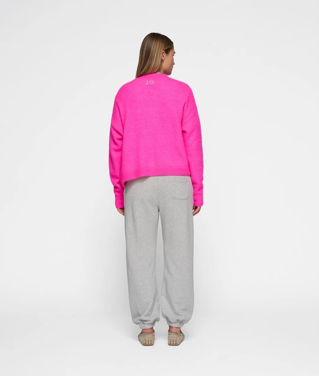 V-Neck Knit Sweater neon pink